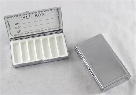 blank metal pill box|small metal pill container.